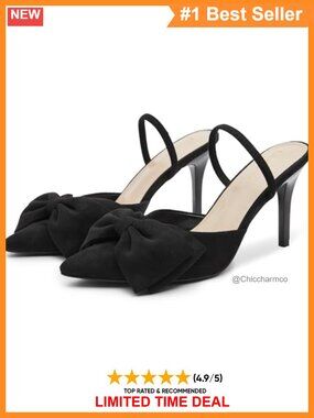 CAMSSOO Women's Bow Pointed Toe Convertible Slingback 3.54-Inch Heel Pumps